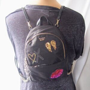 Victoria’s Secret Small City Patch  Black Backpack with  Zip Pockets